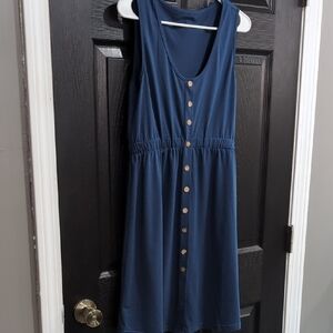 SHEIN Navy Button-Front Midi Dress